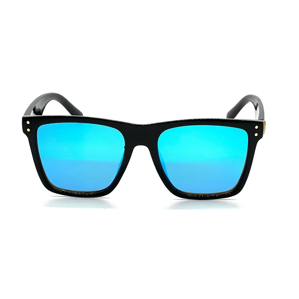 Square Sunglasses Blue Mirrored Lens Black Frame Fashion Sun‎ Glasses Trendy New